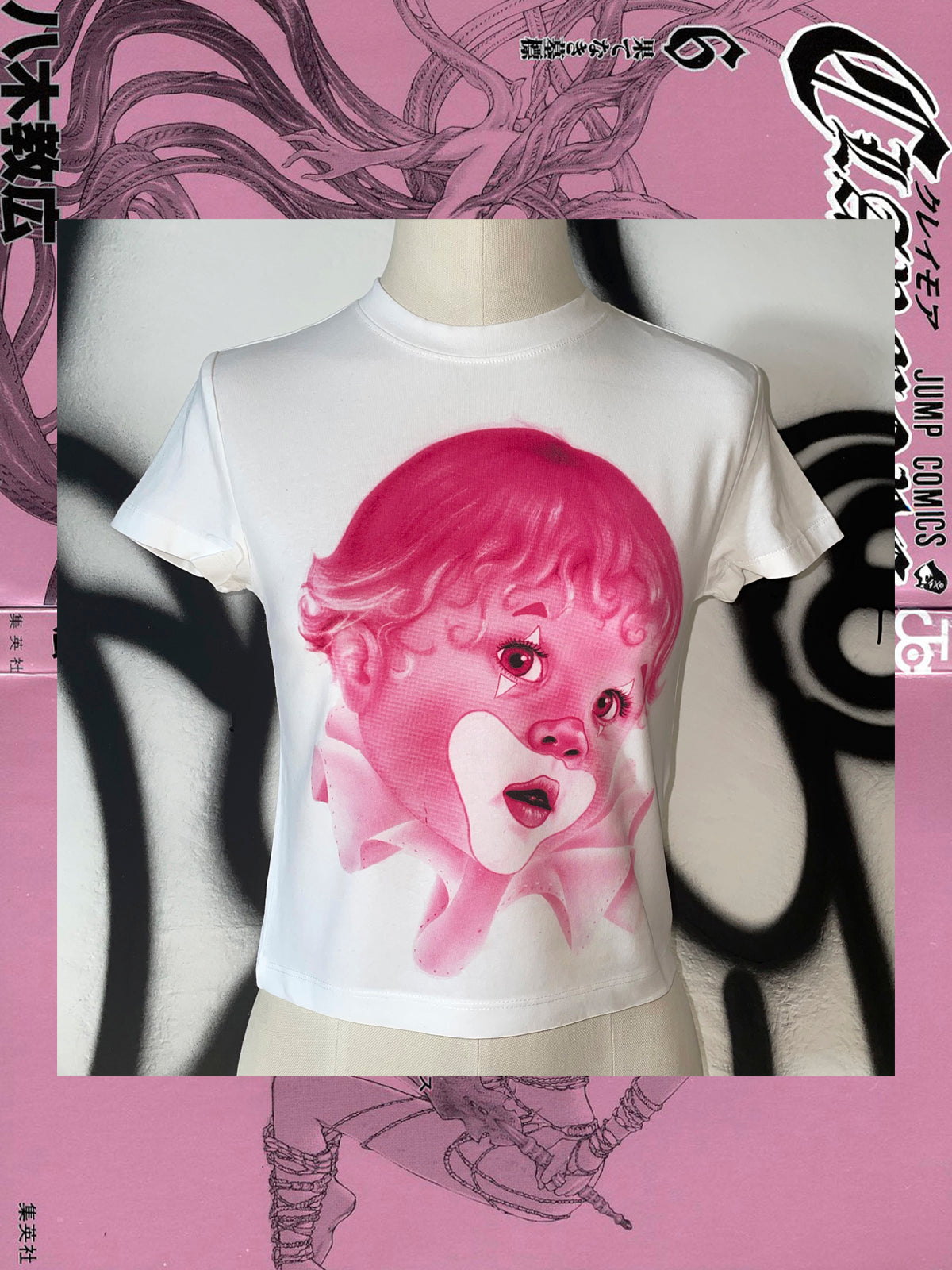 short sleeve baby clown tee but SLIM in pink