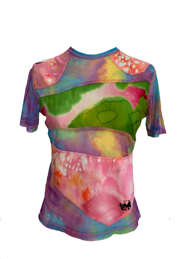 Patchwork multi-colored shortsleeved top