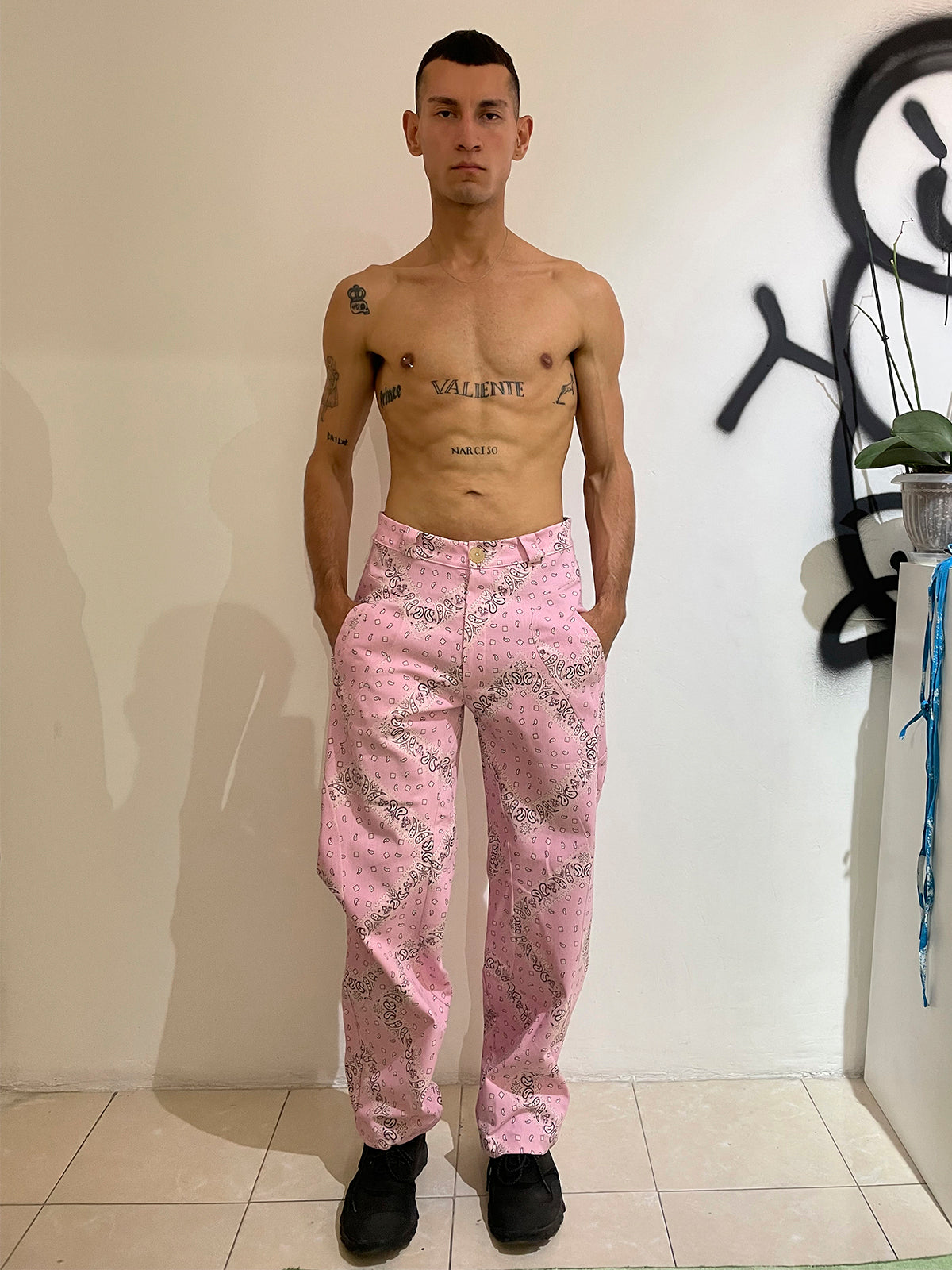 baby pink paliacate pants